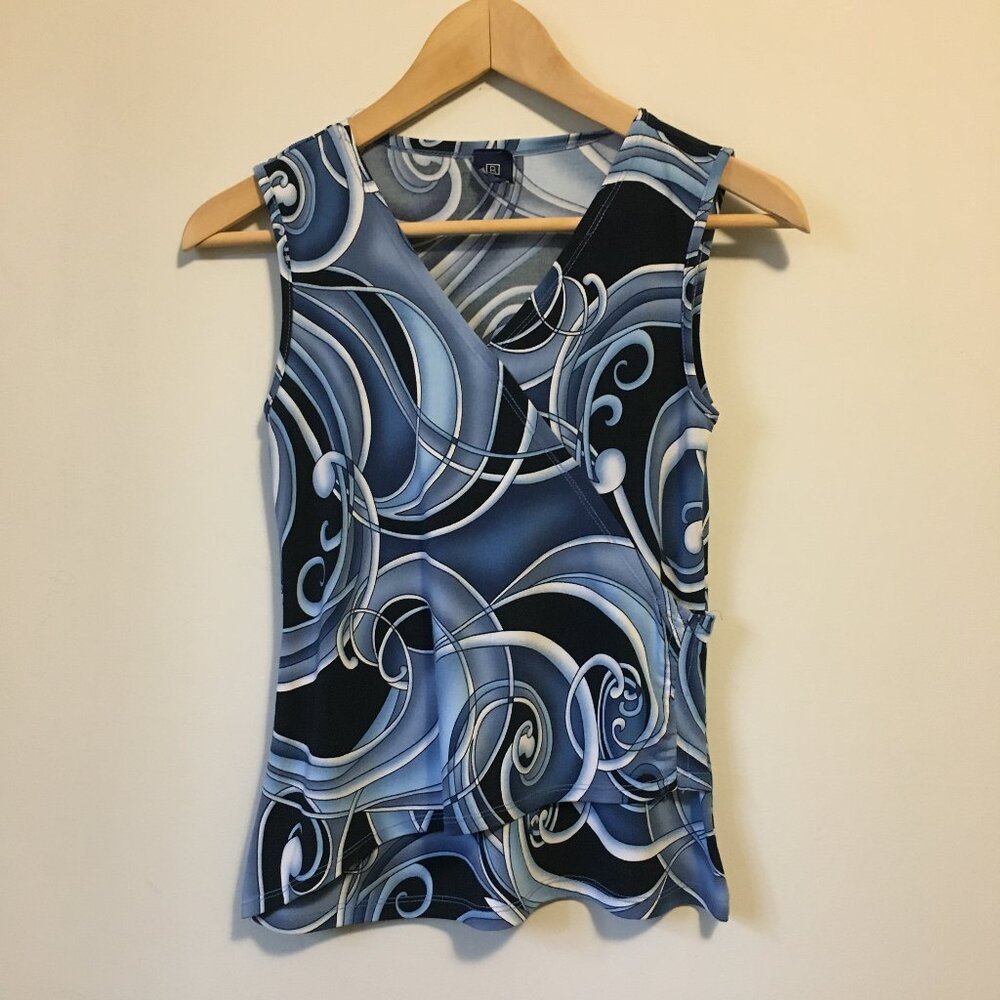 Fairygrunge Vintage 90s/Y2K Blue Psychedelic Swirl Faux-Wrap Top - S